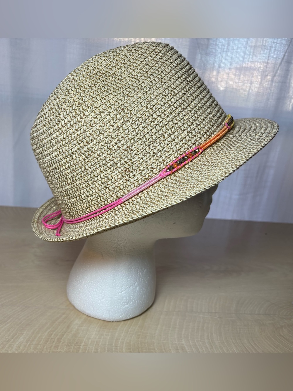 Lilly Pulitzer Beach Light Straw Trilby with Pink & Orange Accent Cord